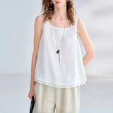 Women's Square Neck Tank Top Ramie Lyocell Loose