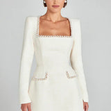 Monaco Lacceti Women's Tweed Pearl Trim Blazer Mini Dress