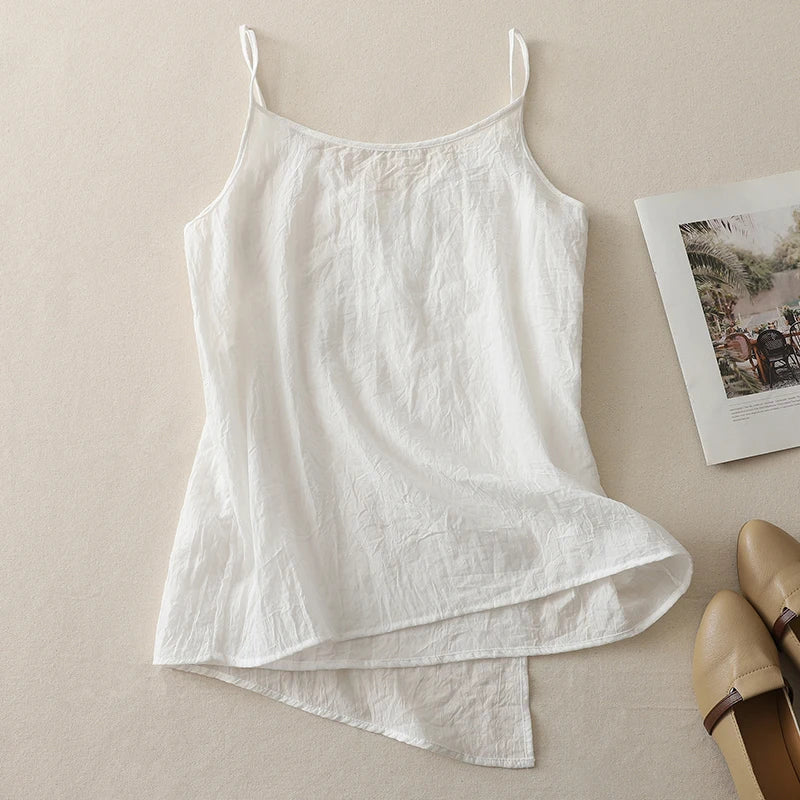 Women's Lace Up Cotton Linen Camisole Tank Top