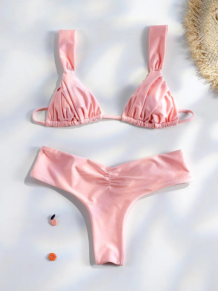 Riviera Pleated High-Waist Bikini — Swimwear