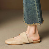 Women’s Leather Square Toe Chunky Heel Mules