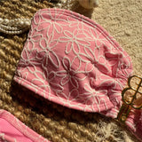 Women's Bandeau Bikini Set Floral Embroidery High Cut
