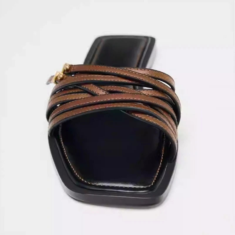 Capri Leather Flat Slides — Sandals
