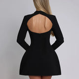 Elara White High Neck Long Sleeve Mini Dress