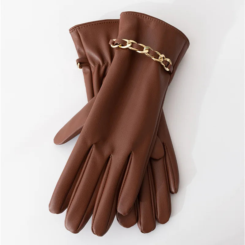 Chain Leather Touch Gloves