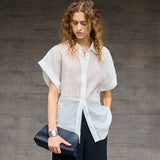 Women's Ramie Short Sleeve Shirt Loose Casual