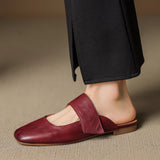Women’s Leather Square Toe Chunky Heel Mules