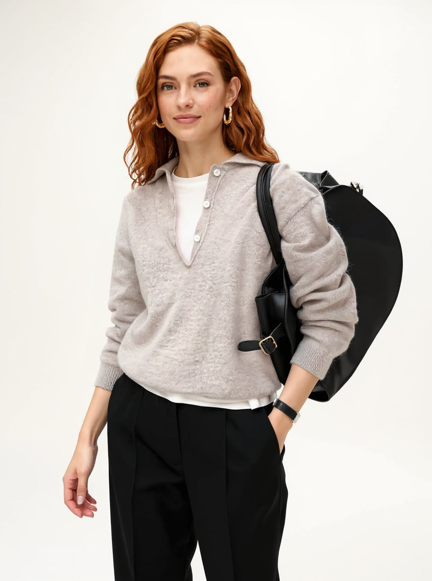 Women's 100% Wool Knit Hoodie Sweater Casual — White, studio product shot
