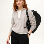Women's 100% Wool Knit Hoodie Sweater Casual — White, studio product shot
