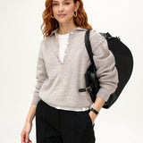 Women's 100% Wool Knit Hoodie Sweater Casual — White, studio product shot