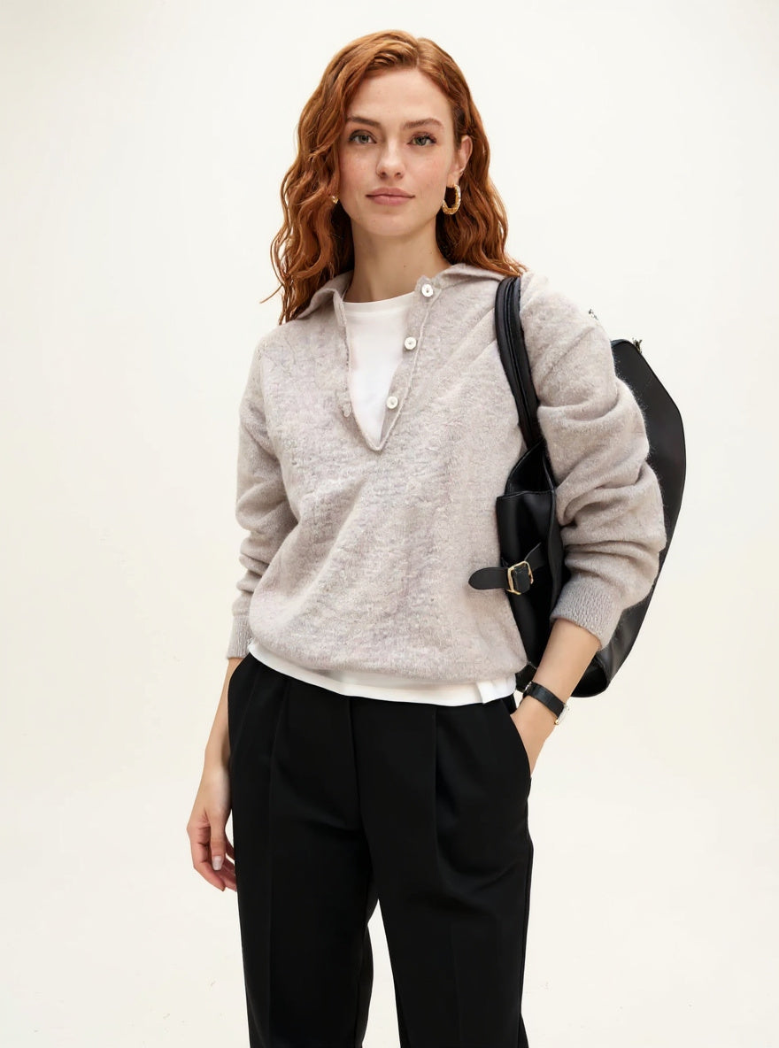 Women's 100% Wool Knit Hoodie Sweater Casual — White, studio product shot