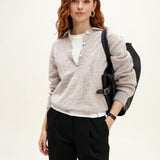 Women's 100% Wool Knit Hoodie Sweater Casual — White, studio product shot