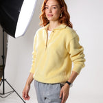 Women's 100% Wool Knit Hoodie Sweater Casual — Yellow, studio product shot