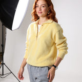 Women's 100% Wool Knit Hoodie Sweater Casual — Yellow, studio product shot
