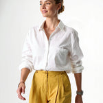 Women's Linen Oversized Shirt Shorts Set Beige — White, studio product shot