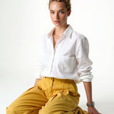 Women's Linen Oversized Shirt Shorts Set Beige — White, studio product shot