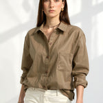 Women's Linen Oversized Shirt Shorts Set Beige — Camel, studio product shot