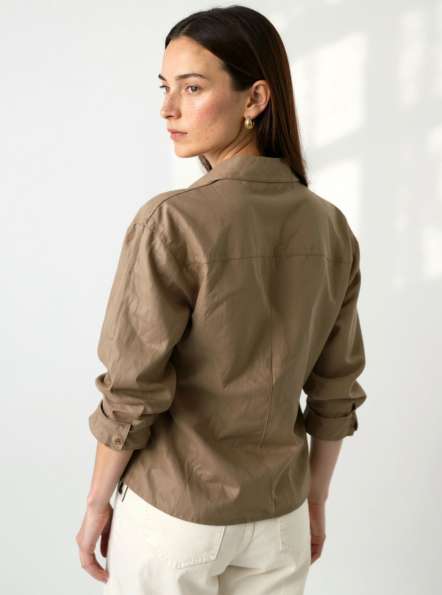 Women's Linen Oversized Shirt Shorts Set Beige — Camel, studio product shot