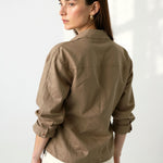 Women's Linen Oversized Shirt Shorts Set Beige — Camel, studio product shot