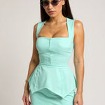 Women's Square Neck Mini Dress – Sleeveless Print — Sky, studio product shot