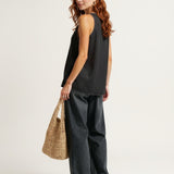 Women's Denim Vest and Straight Leg Pants Set — Black, studio product shot