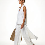 Women's Denim Vest and Straight Leg Pants Set — White, studio product shot