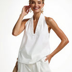 Women's Denim Vest and Straight Leg Pants Set — White, studio product shot