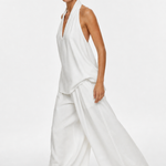 Women's Denim Vest and Straight Leg Pants Set — White, studio product shot