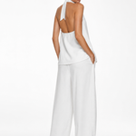 Women's Denim Vest and Straight Leg Pants Set — White, studio product shot