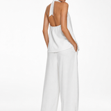 Women's Denim Vest and Straight Leg Pants Set — White, studio product shot
