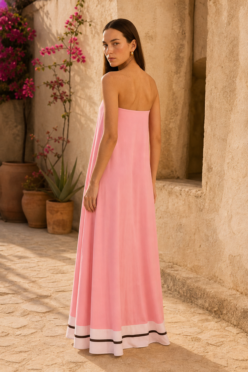 Rosalind Pleated Strapless Dress — 2, terrace product shot