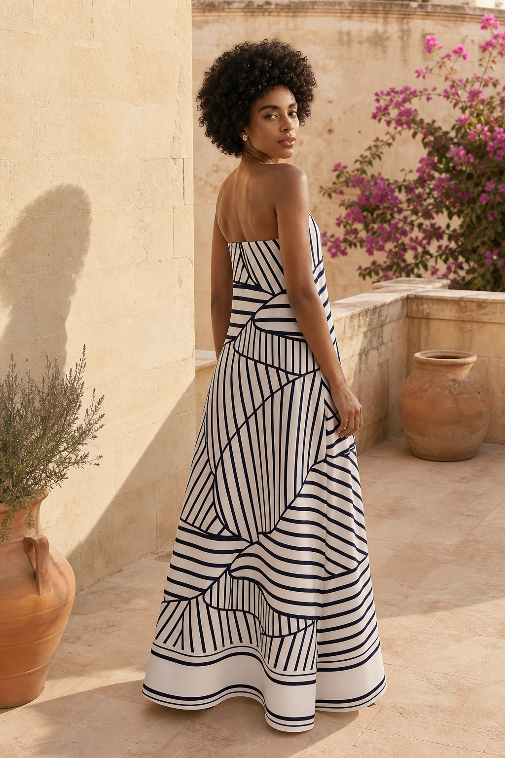 Rosalind Pleated Strapless Dress — 3, terrace product shot