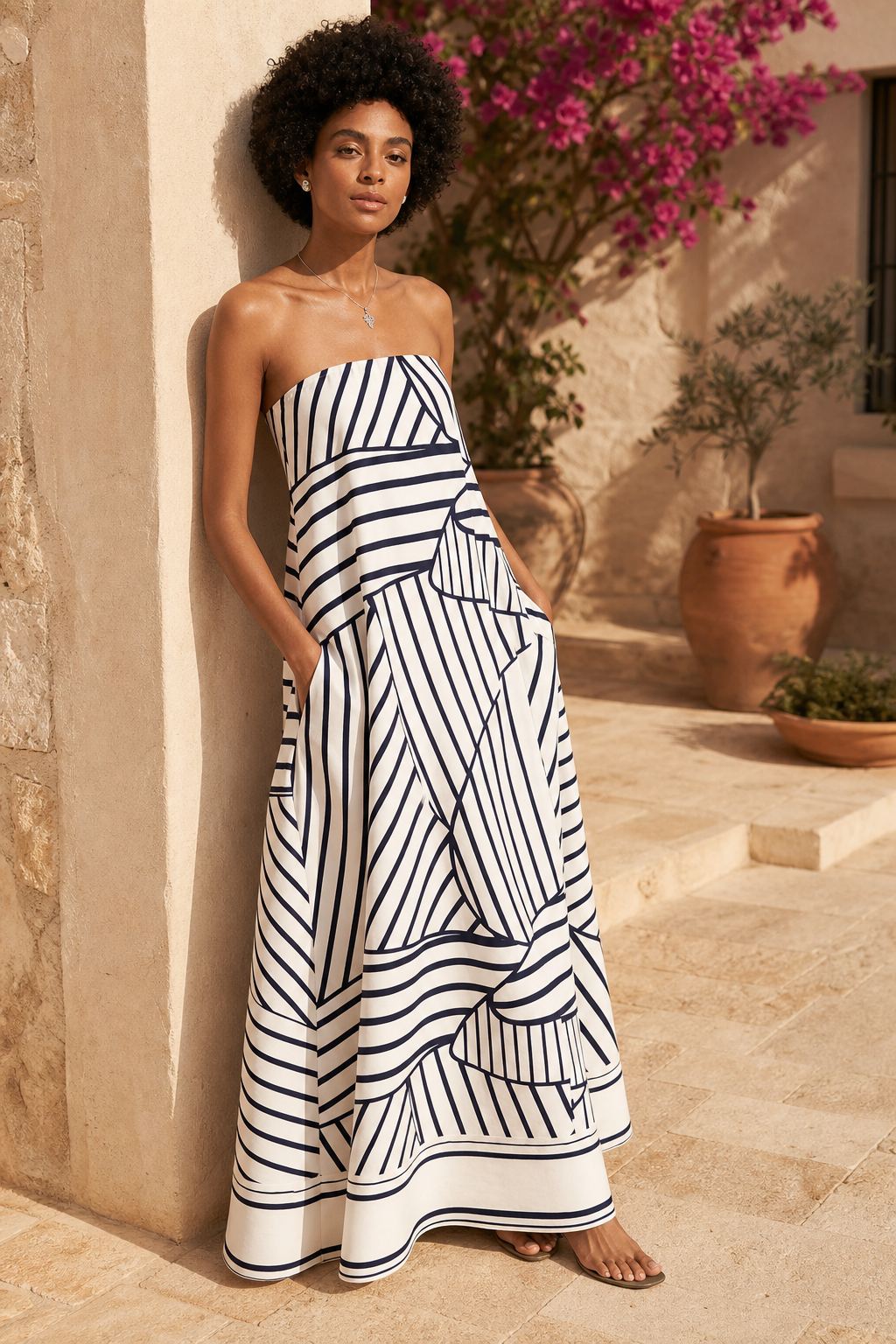 Rosalind Pleated Strapless Dress — 3, terrace product shot