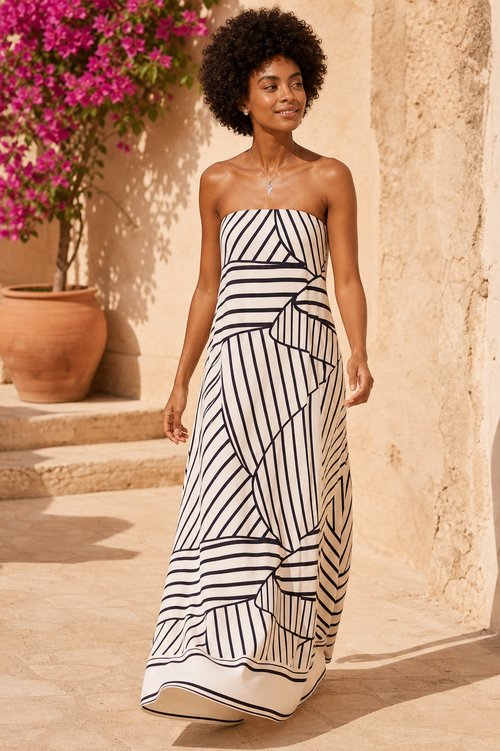 Rosalind Pleated Strapless Dress — 3, terrace product shot
