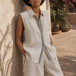 Women's Linen Two Piece Set Sleeveless Summer — Gray, terrace product shot