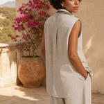 Women's Linen Two Piece Set Sleeveless Summer — Gray, terrace product shot