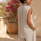 Women's Linen Two Piece Set Sleeveless Summer — Gray, terrace product shot
