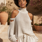Women's Knit Sweater Wide Leg Pants Set — Beige, terrace product shot