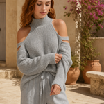 Women's Knit Sweater Wide Leg Pants Set — Gray, terrace product shot