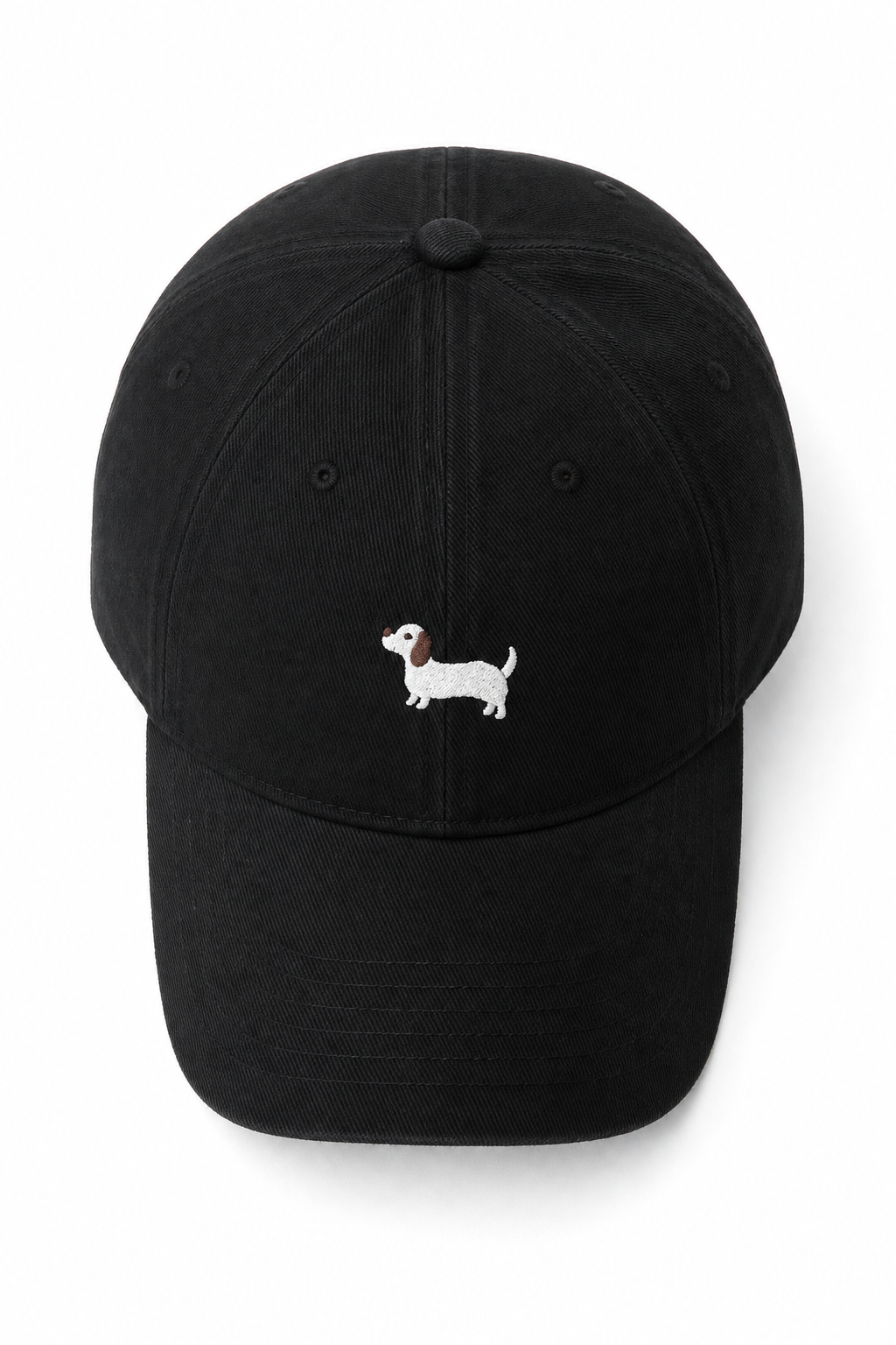 Doggy Embroidered Baseball Cap — Black, studio product shot