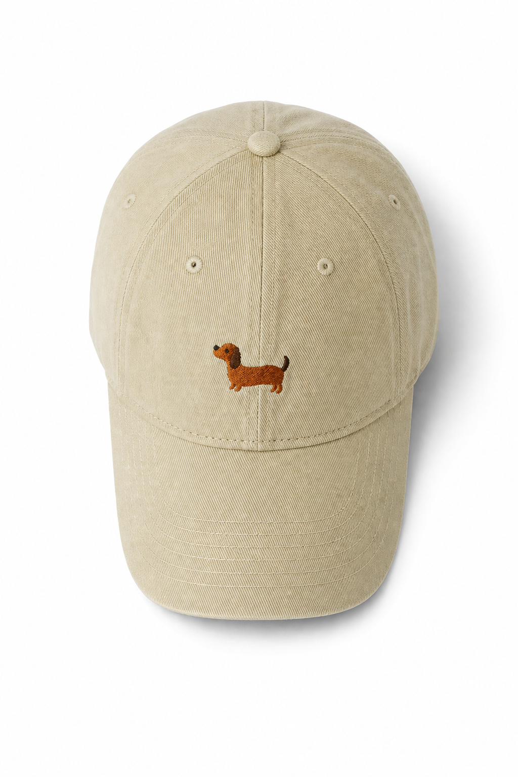 Doggy Embroidered Baseball Cap — Beige, studio product shot