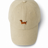 Doggy Embroidered Baseball Cap — Beige, studio product shot