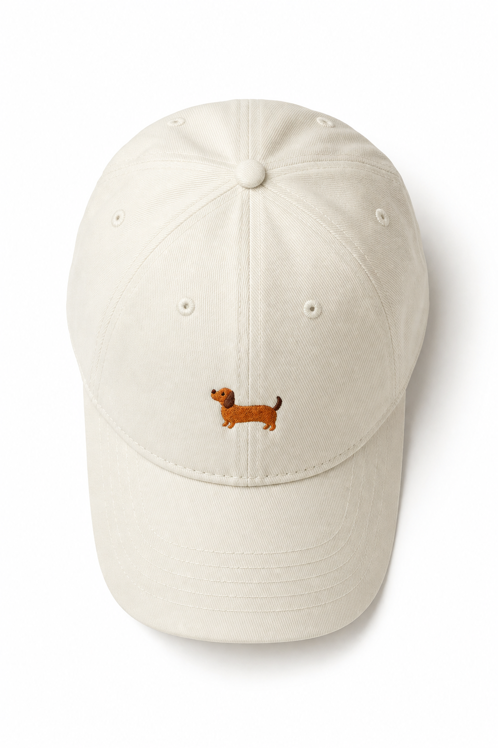 Doggy Embroidered Baseball Cap — White, studio product shot
