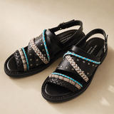 Mykonos Braided Leather Gladiator Sandal — Black, banana_republic product shot