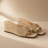 Women's Wedge Sandals Square Toe High Heel Summer — Beige, banana_republic product shot