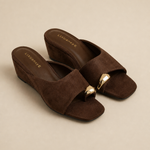 Women's Wedge Sandals Square Toe High Heel Summer — Brown, banana_republic product shot