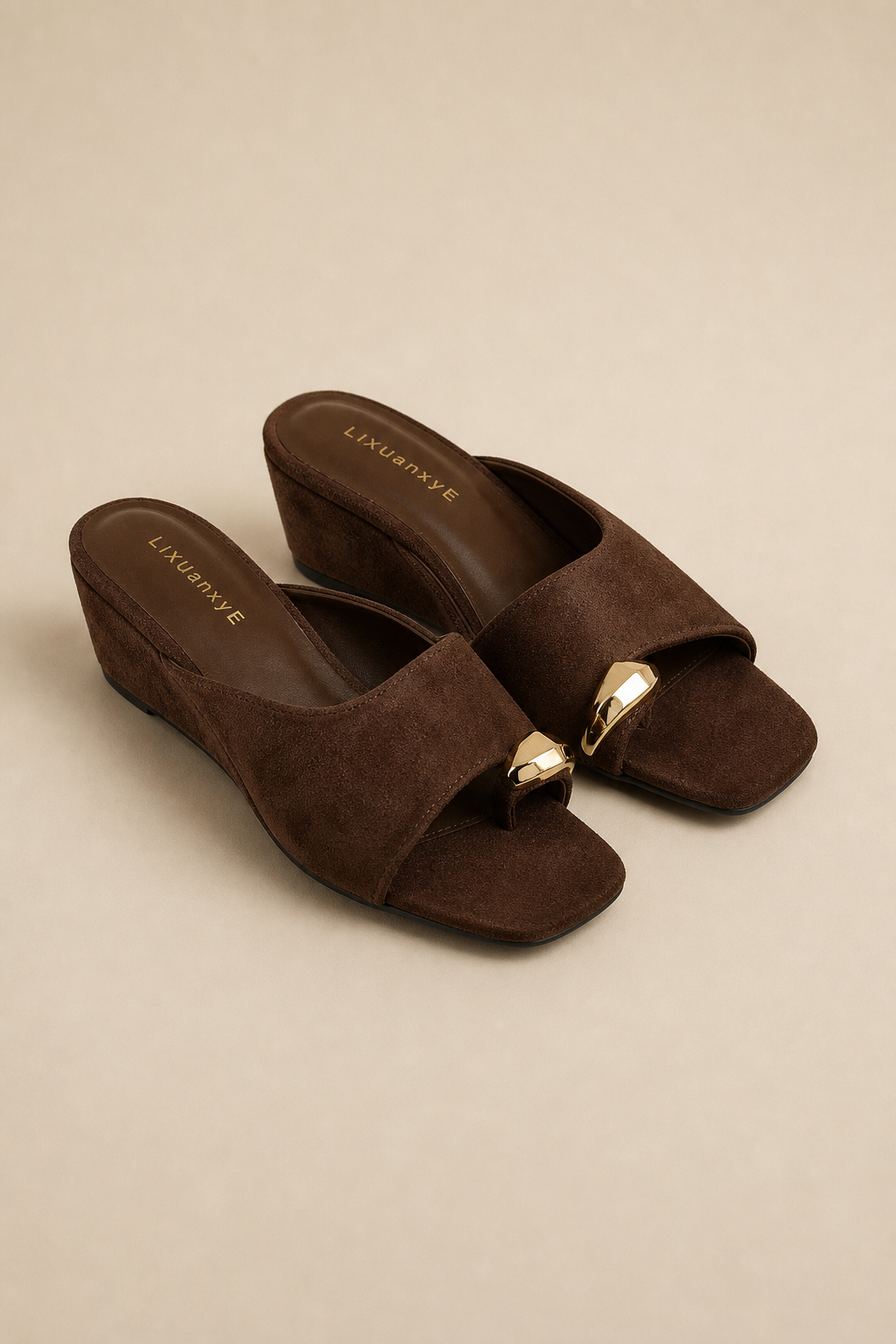 Women's Wedge Sandals Square Toe High Heel Summer — Brown, banana_republic product shot