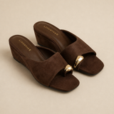 Women's Wedge Sandals Square Toe High Heel Summer — Brown, banana_republic product shot