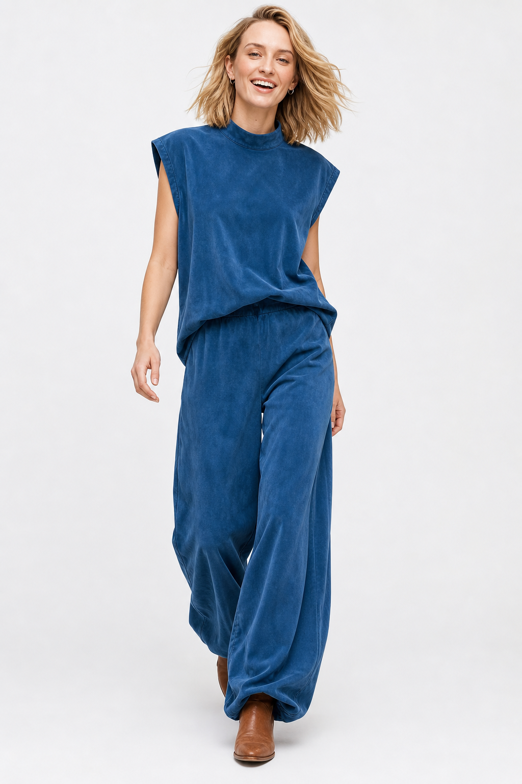 Women's Two Piece Set Sleeveless Top Wide Leg Pants — Blue, jcrew product shot