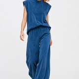 Women's Two Piece Set Sleeveless Top Wide Leg Pants — Blue, jcrew product shot